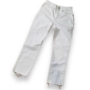 Madewell Jeans Size 24 Straight Crop Mid Rise Tile White Denim Raw Hem